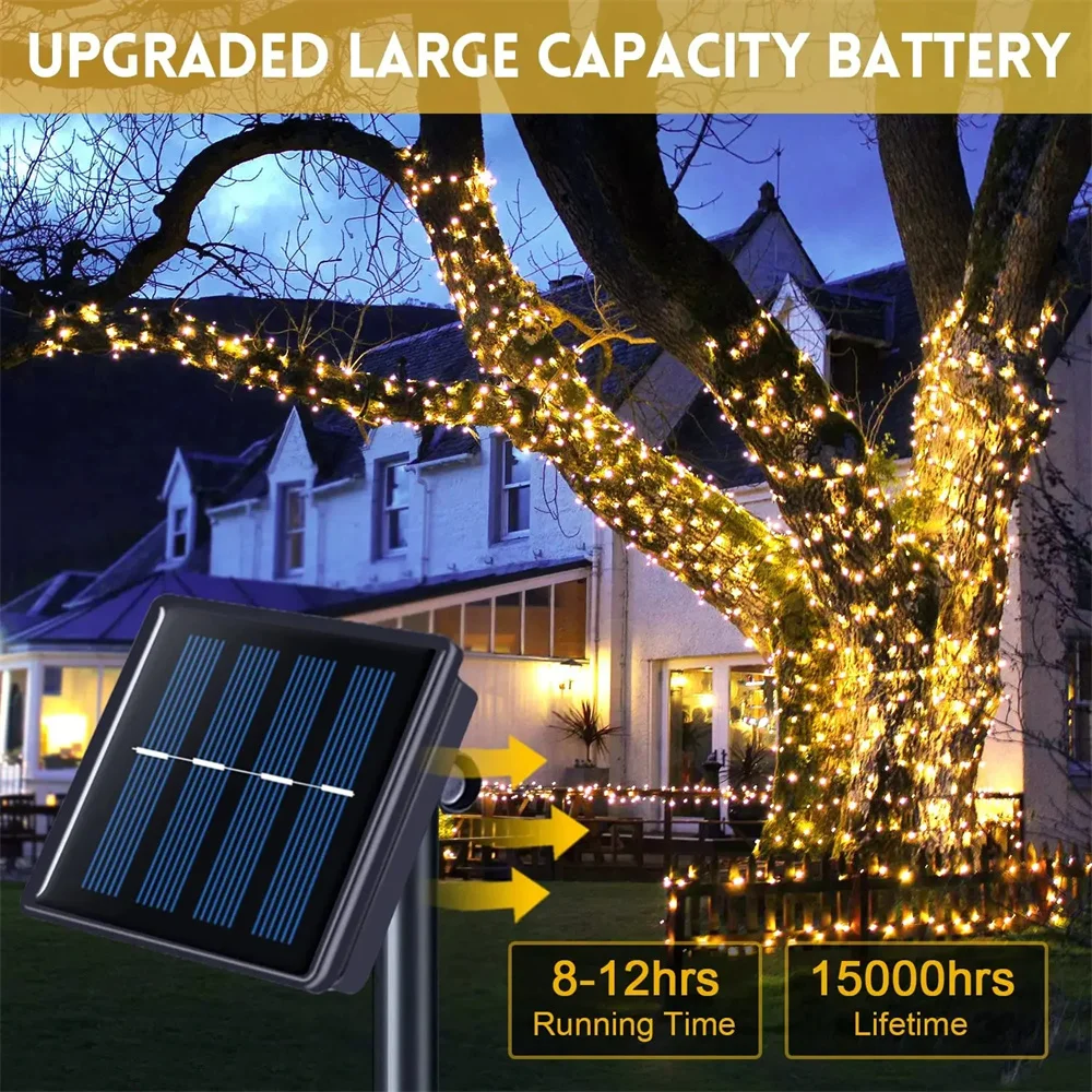 300LED Solar String Light Fairy Outdoor Garden Waterproof Lamp 2024 Christmas Garland Xmas Holiday Party Home Decoration