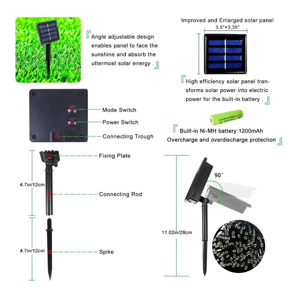 300LED Solar String Light Fairy Outdoor Garden Waterproof Lamp 2024 Christmas Garland Xmas Holiday Party Home Decoration