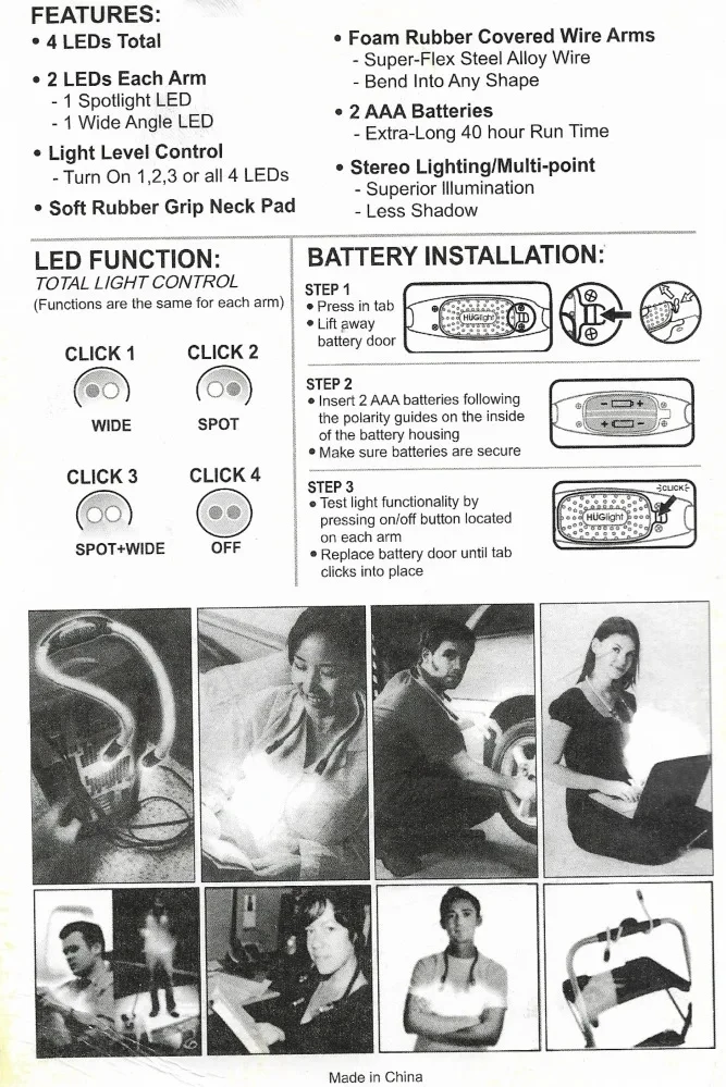 LED Neck Reading Light Book Light for Reading in Bed Bendable Arms Knitting Repairing Camping Running Portable Flashlight