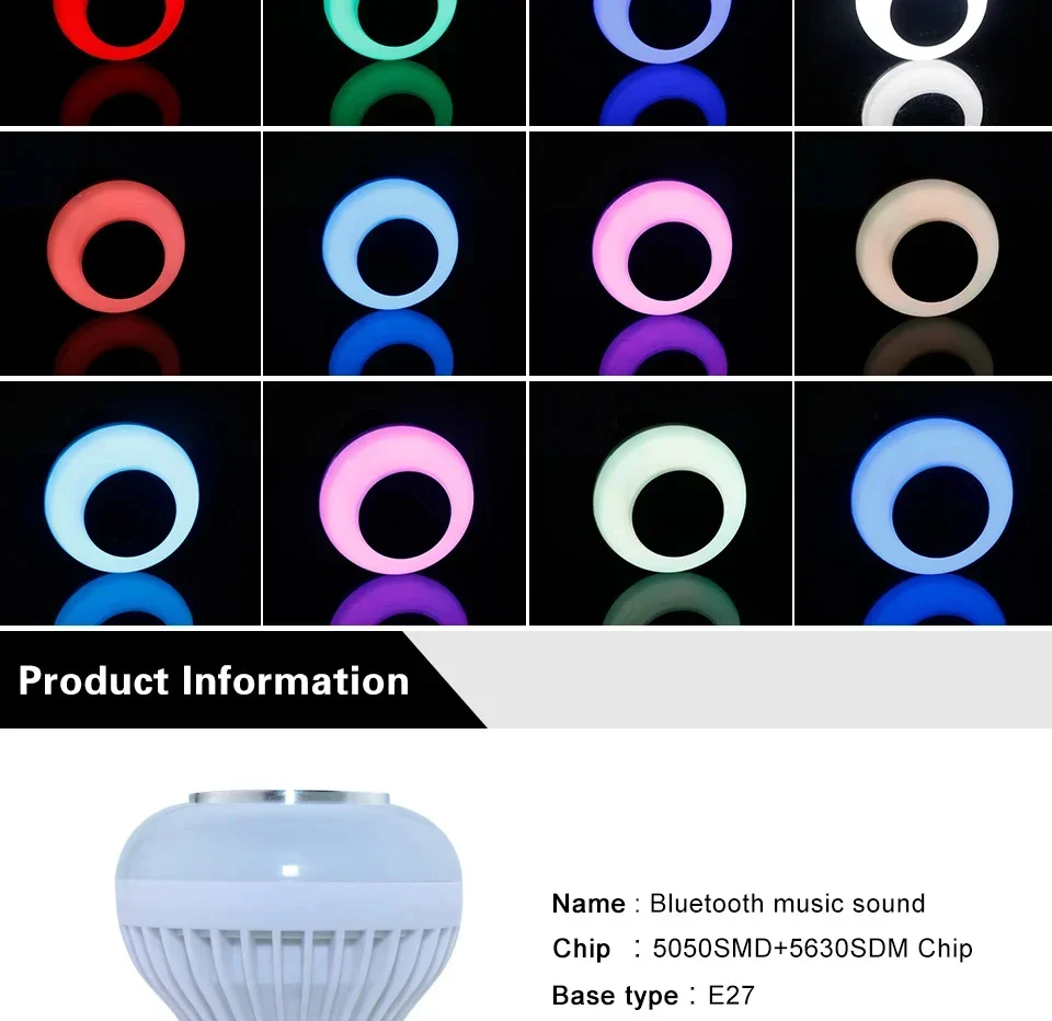 3PCS AC 85-265V E27 LED12W Light Bulb RGB Multi-colour Change Bluetooth Speaker Music Playback Function Bedroom Party Decoration