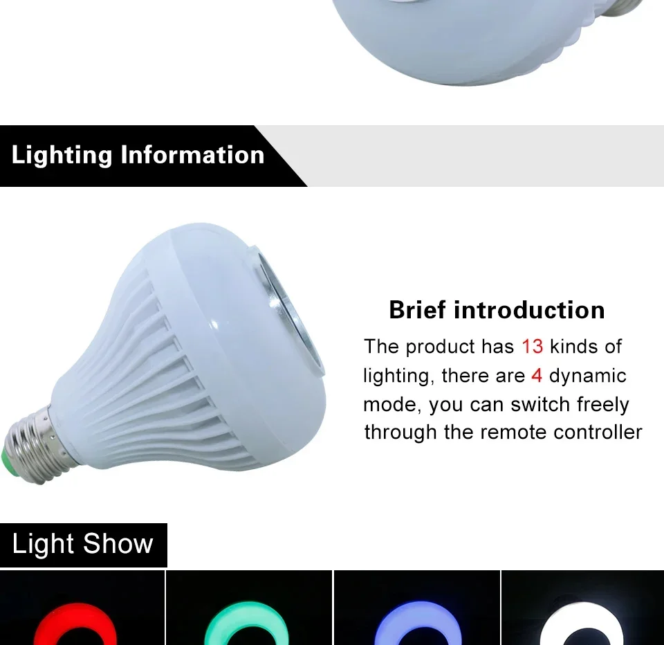 3PCS AC 85-265V E27 LED12W Light Bulb RGB Multi-colour Change Bluetooth Speaker Music Playback Function Bedroom Party Decoration