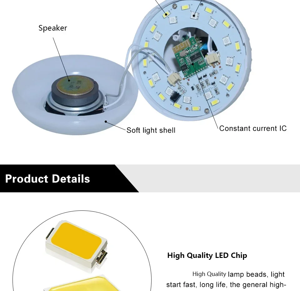 3PCS AC 85-265V E27 LED12W Light Bulb RGB Multi-colour Change Bluetooth Speaker Music Playback Function Bedroom Party Decoration