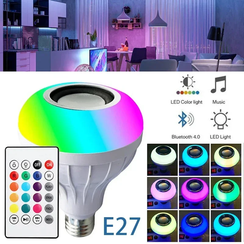 3PCS AC 85-265V E27 LED12W Light Bulb RGB Multi-colour Change Bluetooth Speaker Music Playback Function Bedroom Party Decoration
