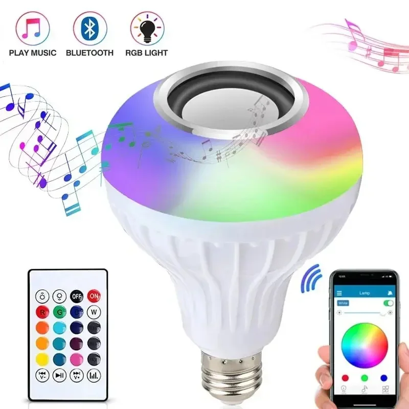3PCS AC 85-265V E27 LED12W Light Bulb RGB Multi-colour Change Bluetooth Speaker Music Playback Function Bedroom Party Decoration