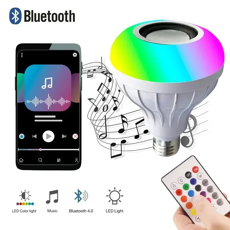 3PCS AC 85-265V E27 LED12W Light Bulb RGB Multi-colour Change Bluetooth Speaker Music Playback Function Bedroom Party Decoration