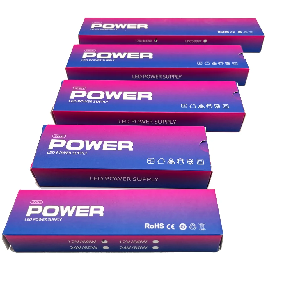 DC12V 24V LED Power Supply 60W 100W 200W 300W 400W Ultra Thin AC 100-265V Transformer LED Driver for COB 5050 LED Strip Lighting