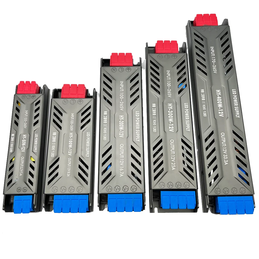 DC12V 24V LED Power Supply 60W 100W 200W 300W 400W Ultra Thin AC 100-265V Transformer LED Driver for COB 5050 LED Strip Lighting