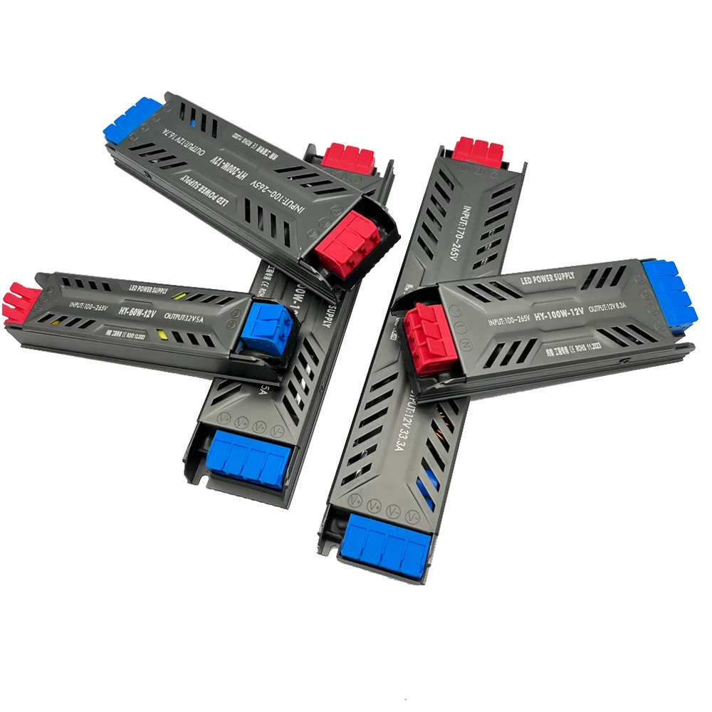 DC12V 24V LED Power Supply 60W 100W 200W 300W 400W Ultra Thin AC 100-265V Transformer LED Driver for COB 5050 LED Strip Lighting