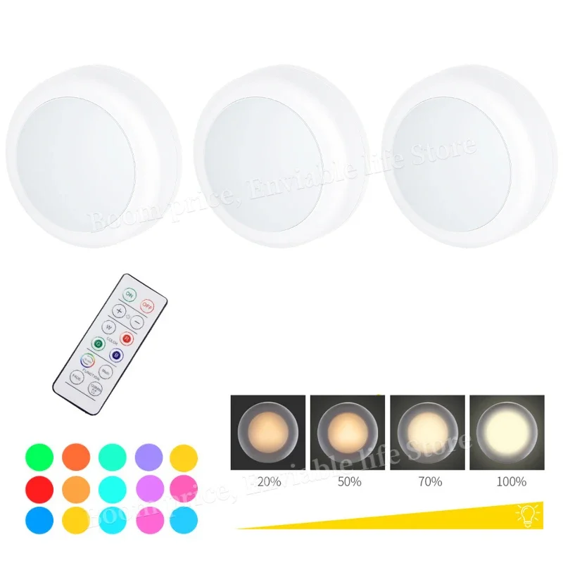 Remote Control Cabinet Lights Battery Powered Night Light Dimmable Warm/White Light Kitchen Lights Closet Aisle Stairs Lighting