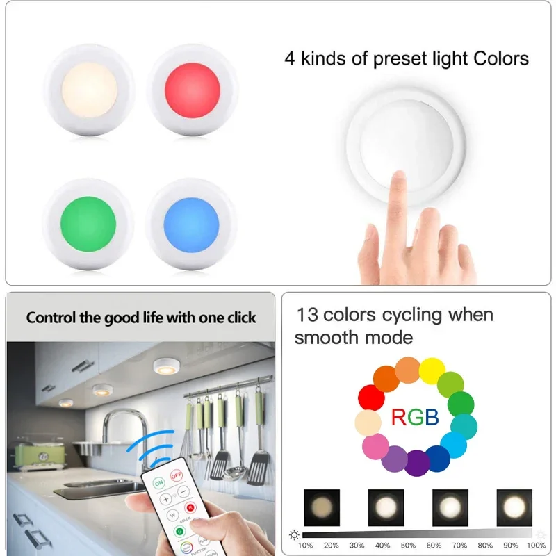 Remote Control Cabinet Lights Battery Powered Night Light Dimmable Warm/White Light Kitchen Lights Closet Aisle Stairs Lighting