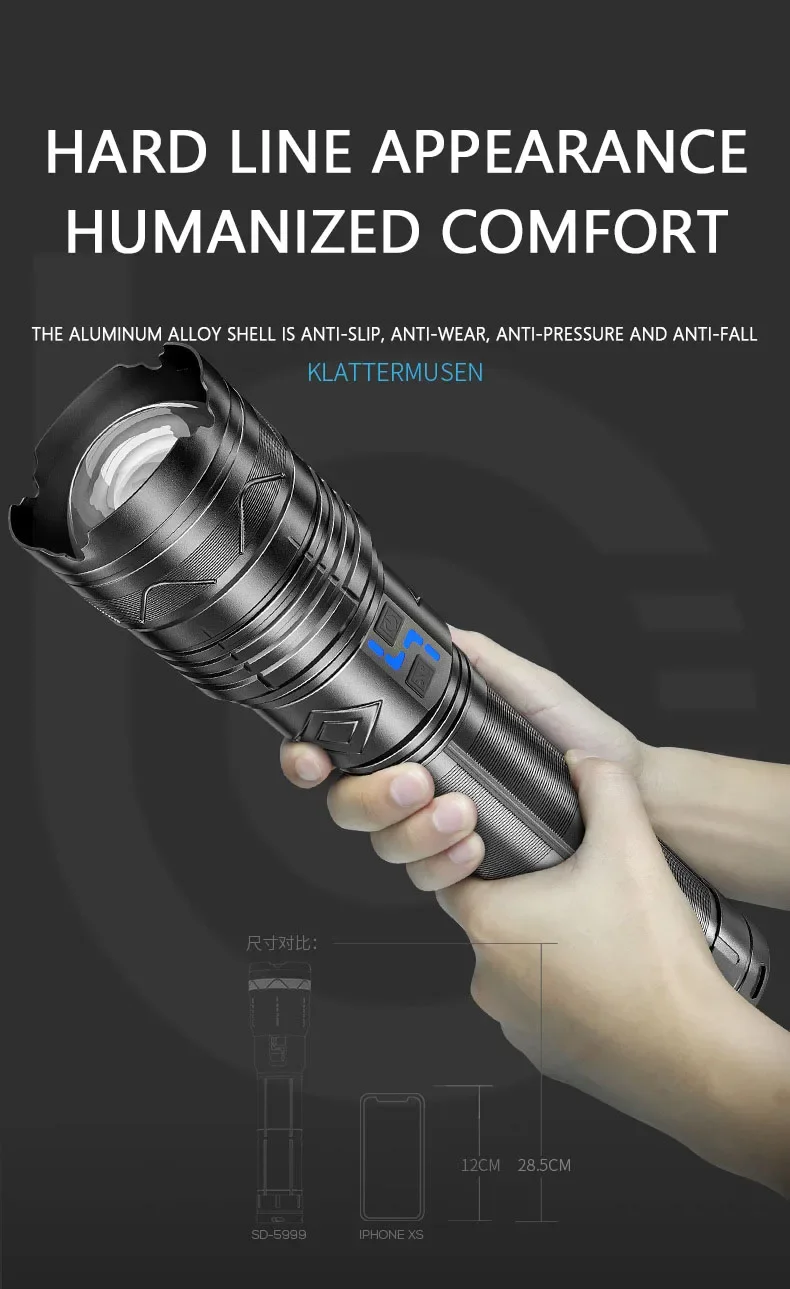 High Power White Laser Flashlight Super Bright LED Spotlight Long Range Torch Zoom Emergency Outdoor With Battery Indicator