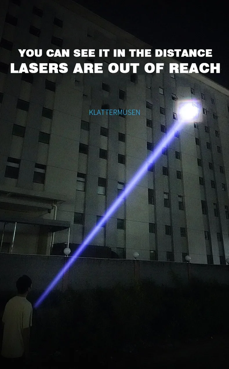 High Power White Laser Flashlight Super Bright LED Spotlight Long Range Torch Zoom Emergency Outdoor With Battery Indicator