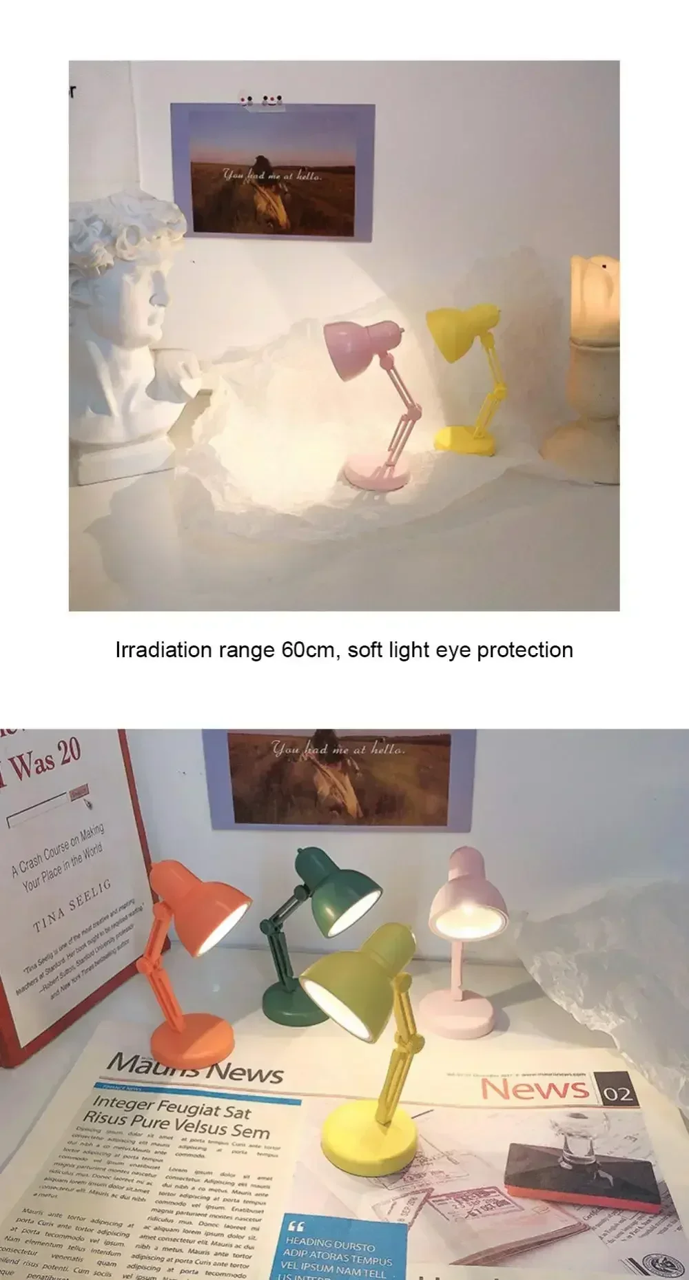 Mini LED Night Reading Book Light Foldable Table Lamp Dormitory Bedroom Creative Bedhead Lights Home Decorations Doll House Lamp