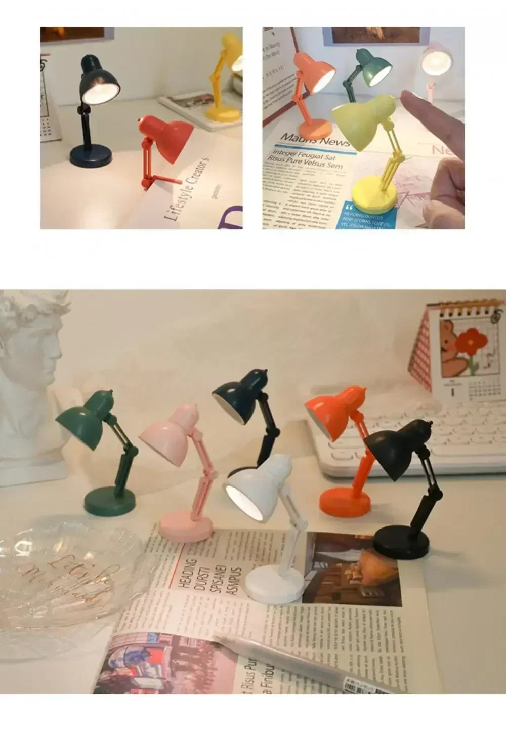 Mini LED Night Reading Book Light Foldable Table Lamp Dormitory Bedroom Creative Bedhead Lights Home Decorations Doll House Lamp