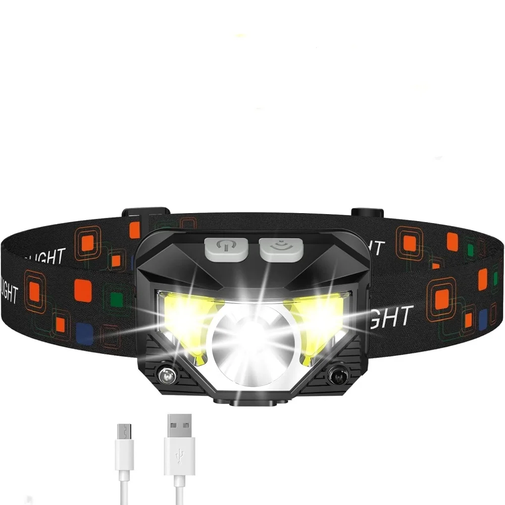 1200 Lumen Bright Headlamp Flashlight LED Rechargeable Headlight Red Light Waterproof Motion Sensor Head Lamp Fishing Head Light
