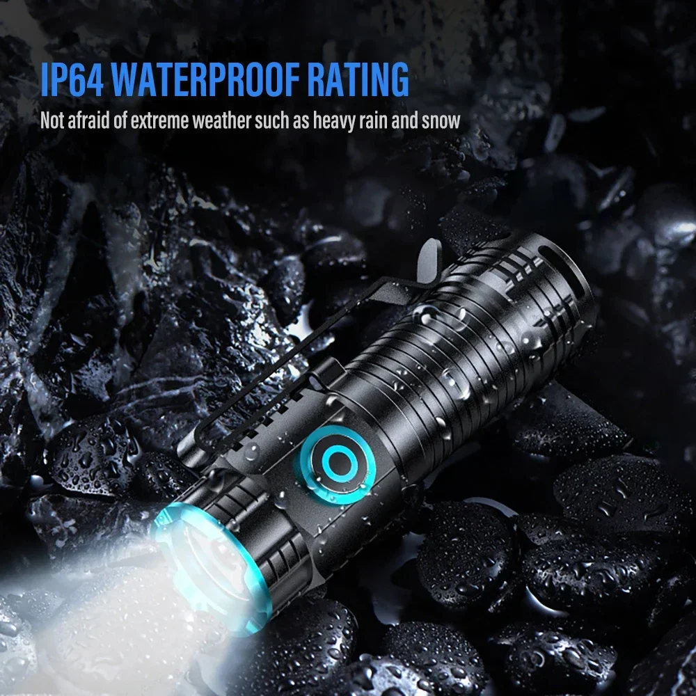 20W Mini Flashlight Super Bright P50 LED Flashlights with Tail Magnet 16340 Battery USB Rechargeable Camping Emergency Torch