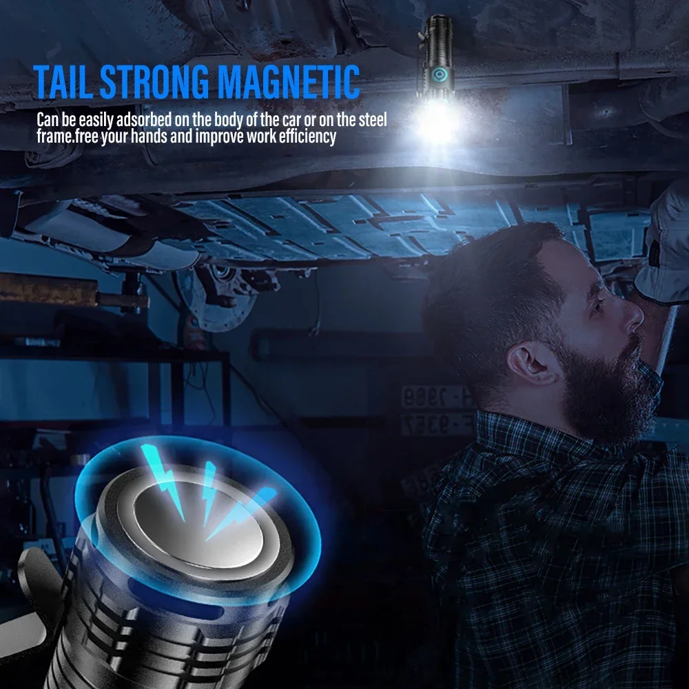 20W Mini Flashlight Super Bright P50 LED Flashlights with Tail Magnet 16340 Battery USB Rechargeable Camping Emergency Torch