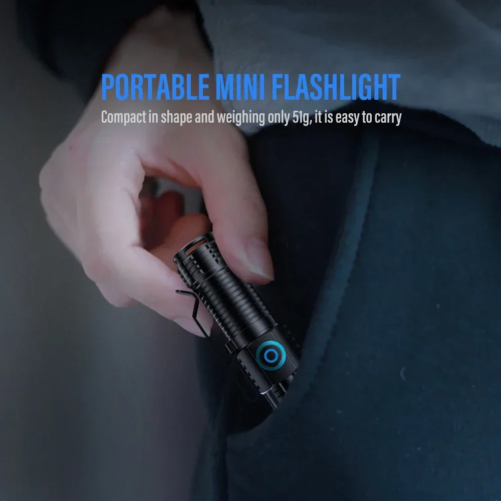 20W Mini Flashlight Super Bright P50 LED Flashlights with Tail Magnet 16340 Battery USB Rechargeable Camping Emergency Torch