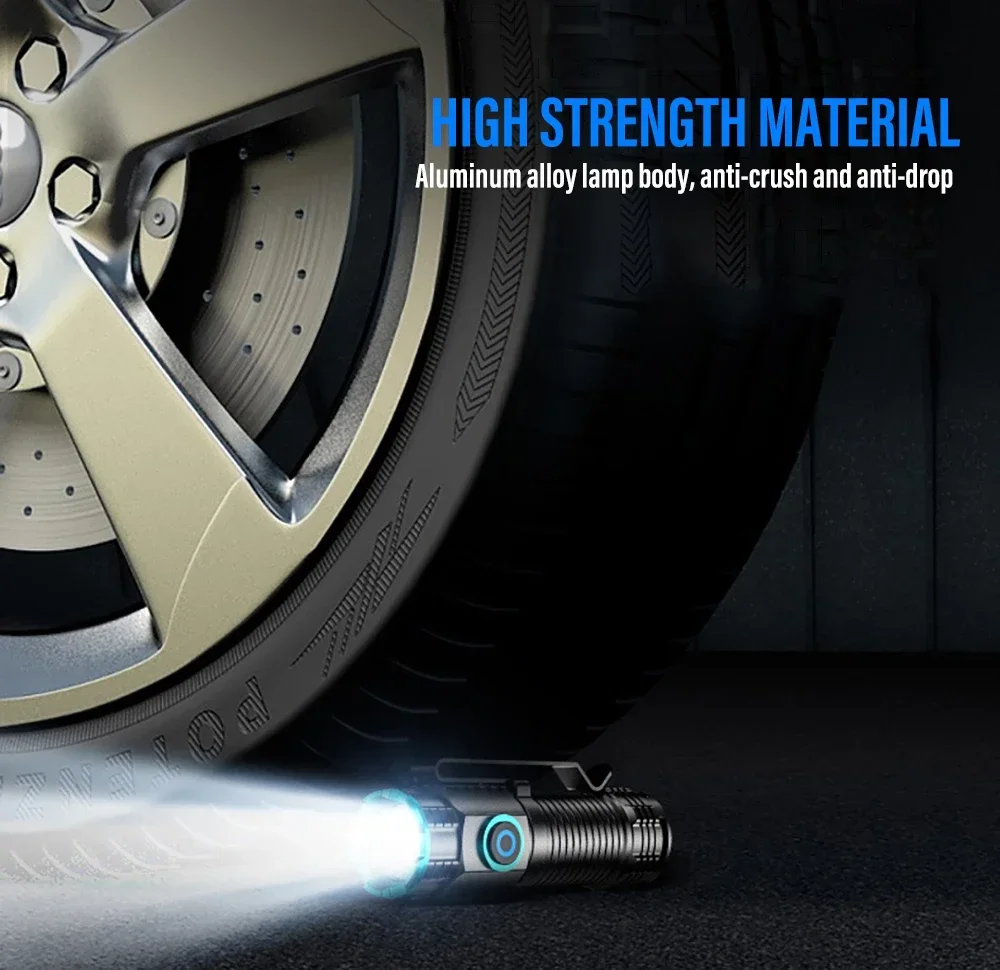 20W Mini Flashlight Super Bright P50 LED Flashlights with Tail Magnet 16340 Battery USB Rechargeable Camping Emergency Torch