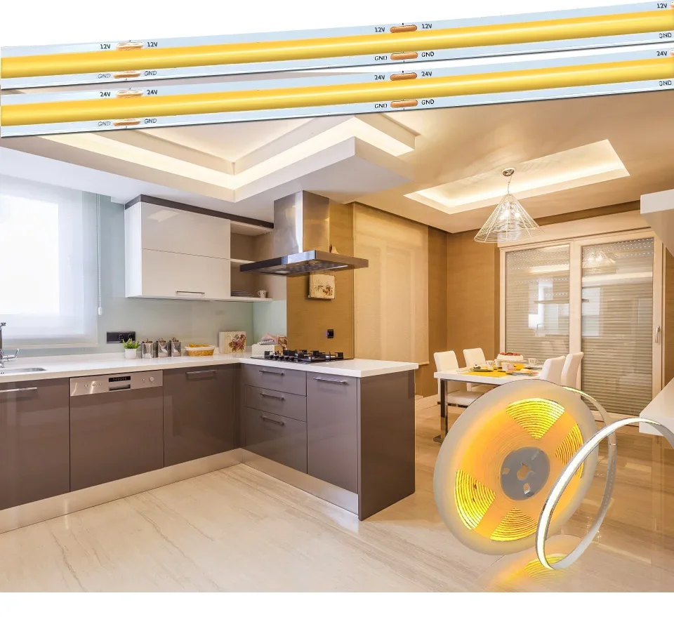 1M 2M 3M 5M 10M COB LED Strip Lights 12V 24V 320LEDs/M High Brightness Flexible LED Bar Tape Ribbon Linear Dimmable Room Decor