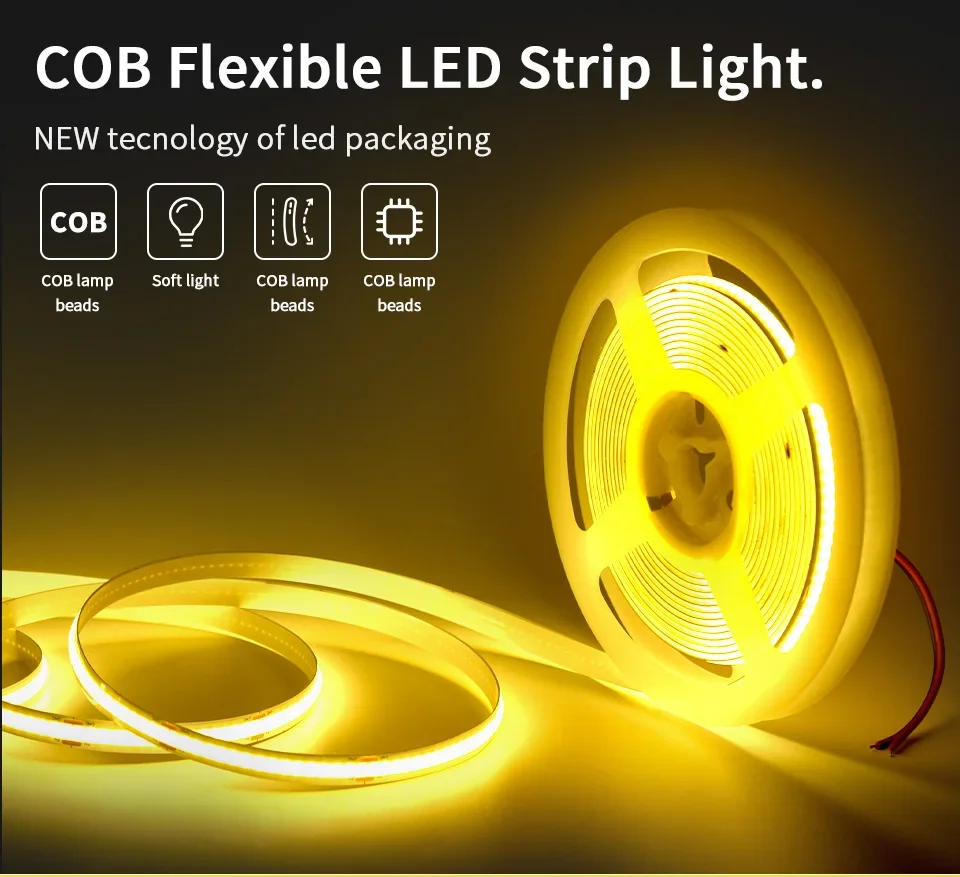 1M 2M 3M 5M 10M COB LED Strip Lights 12V 24V 320LEDs/M High Brightness Flexible LED Bar Tape Ribbon Linear Dimmable Room Decor
