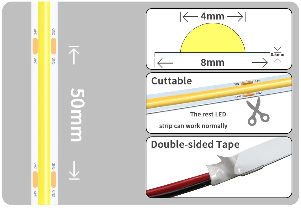 1M 2M 3M 5M 10M COB LED Strip Lights 12V 24V 320LEDs/M High Brightness Flexible LED Bar Tape Ribbon Linear Dimmable Room Decor