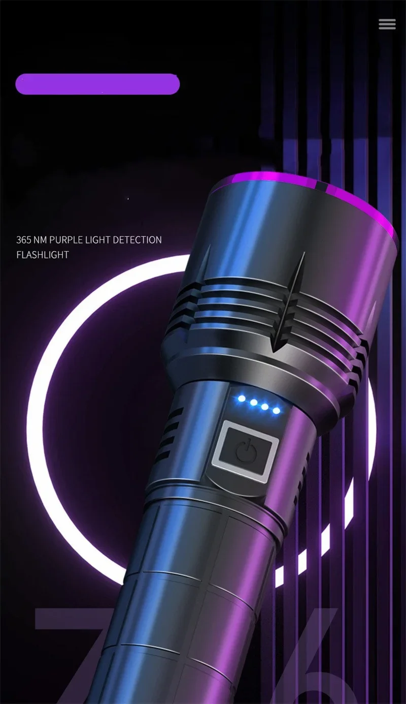 2024 New 80W 365nm UV Flashlight USB Rechargeable UV Light Powerful Black Light Flashlight for Pet Urine Detection, Resin Curing