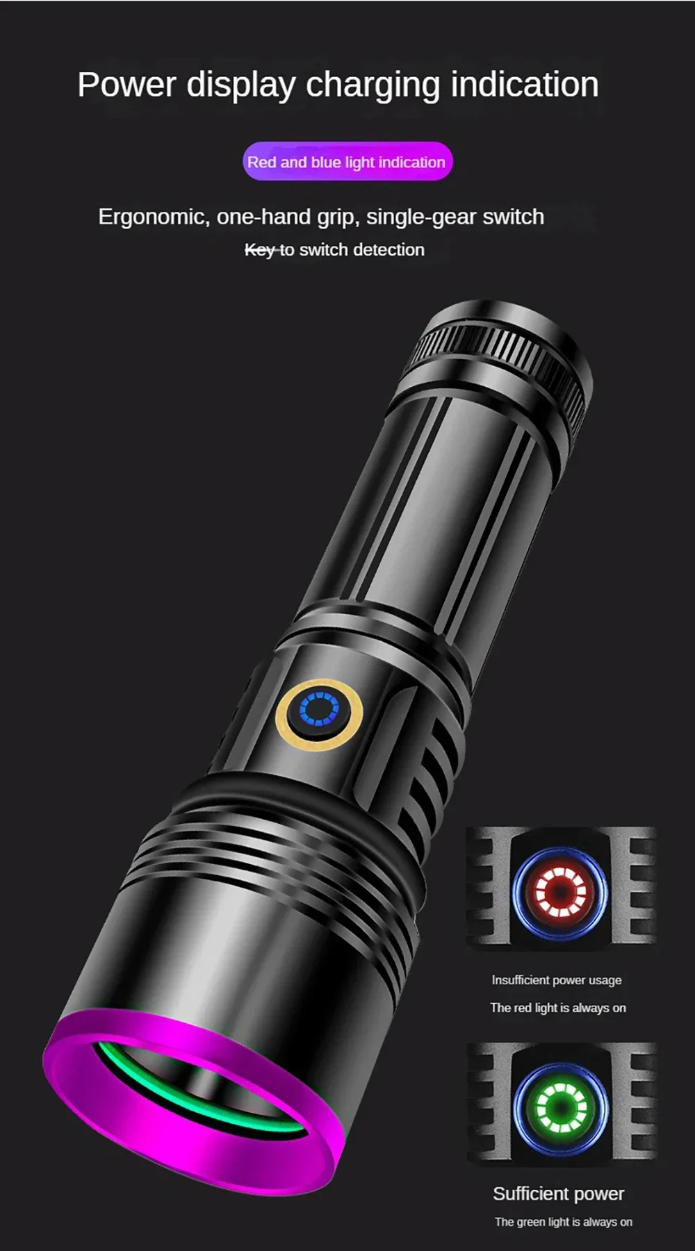 2024 New 80W 365nm UV Flashlight USB Rechargeable UV Light Powerful Black Light Flashlight for Pet Urine Detection, Resin Curing