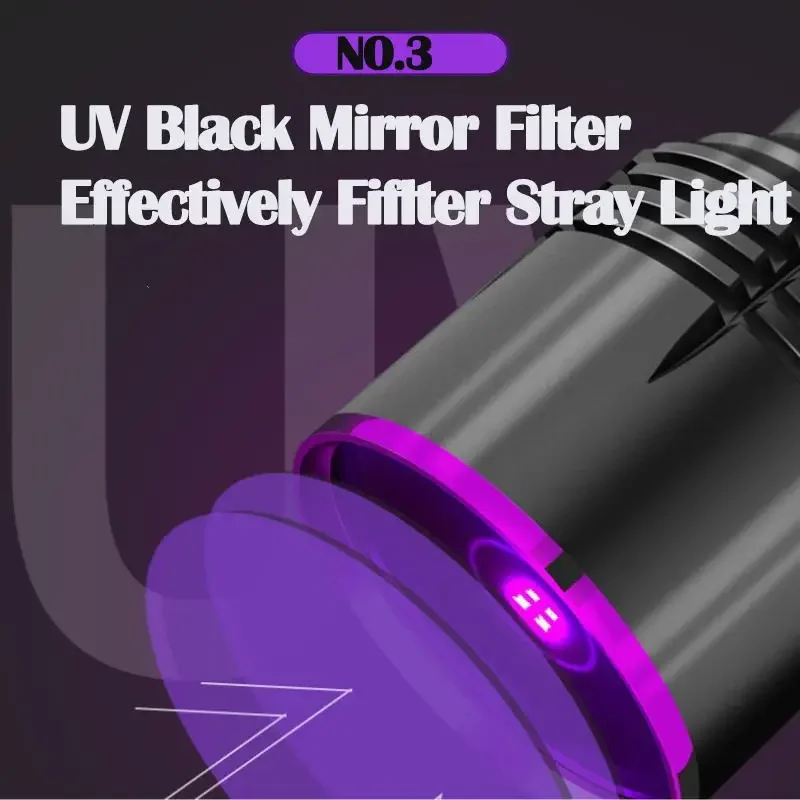 2024 New 80W 365nm UV Flashlight USB Rechargeable UV Light Powerful Black Light Flashlight for Pet Urine Detection, Resin Curing