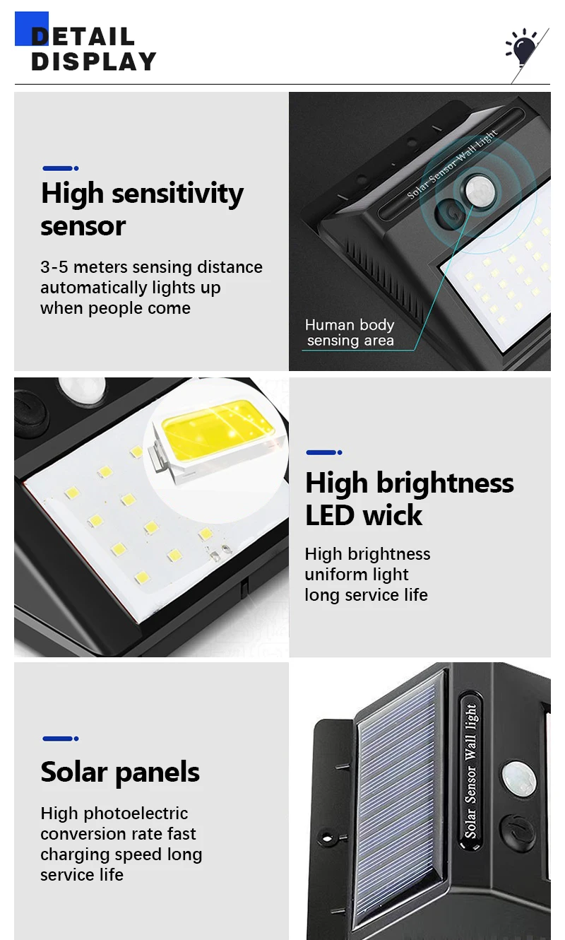 Modern LED Solar Wall Lamp Outdoor PIR Motion Sensors Waterproof Light Courtyard Decoration Lightsporch Garden Fence Path Lights