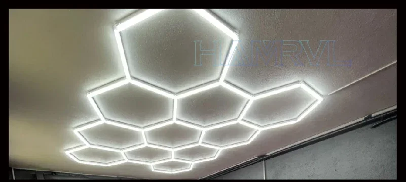 Hexagon LED Lighting for Garage Barbecue Shop Barbershop Gym Bar Car Detailing Showroom 4S Workshop Ceiling Light Honeycomb Tube