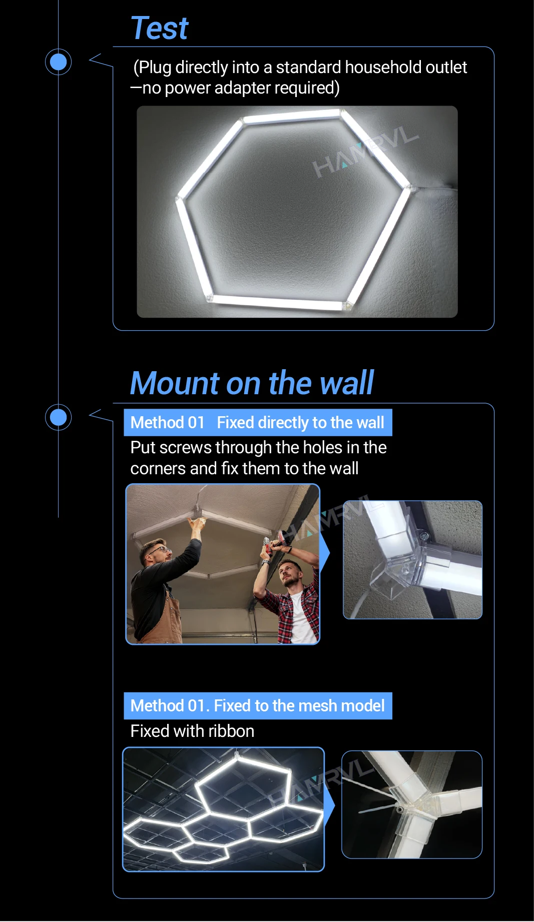 Hexagon LED Lighting for Garage Barbecue Shop Barbershop Gym Bar Car Detailing Showroom 4S Workshop Ceiling Light Honeycomb Tube