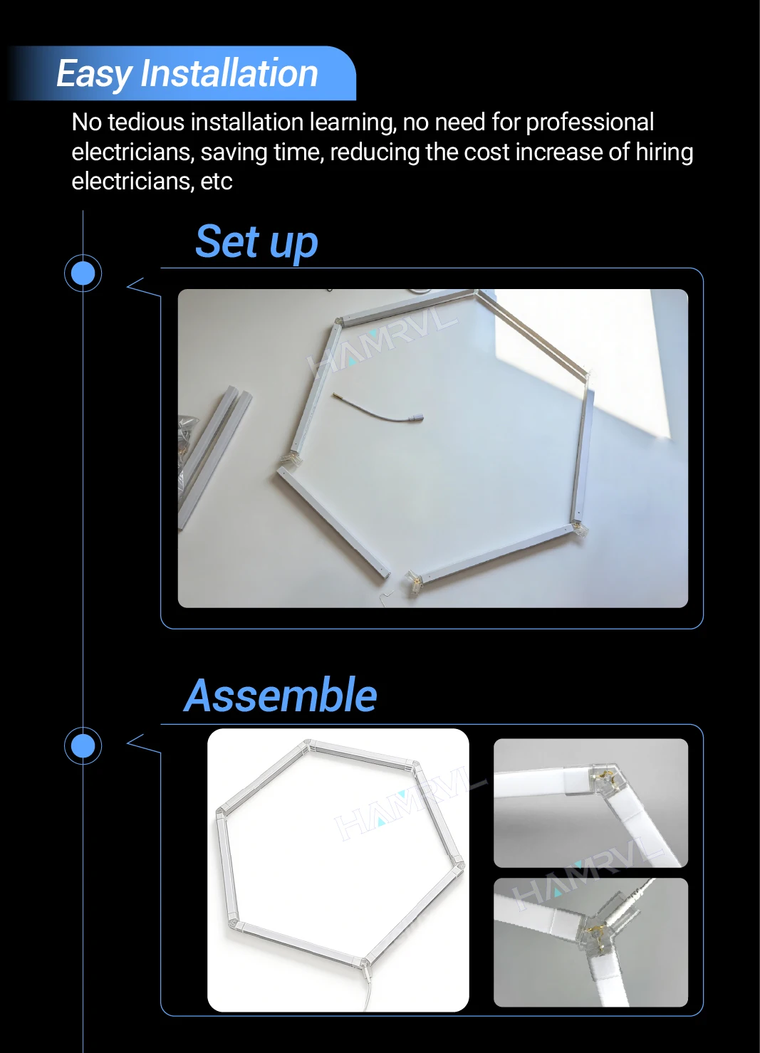 Hexagon LED Lighting for Garage Barbecue Shop Barbershop Gym Bar Car Detailing Showroom 4S Workshop Ceiling Light Honeycomb Tube