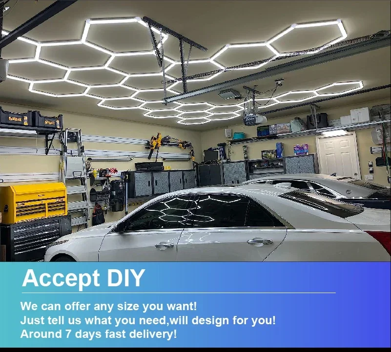 Hexagon LED Lighting for Garage Barbecue Shop Barbershop Gym Bar Car Detailing Showroom 4S Workshop Ceiling Light Honeycomb Tube