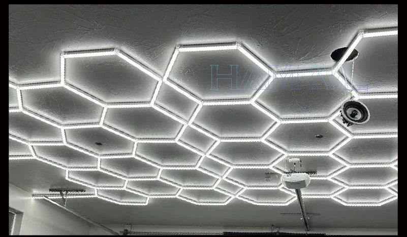 Hexagon LED Lighting for Garage Barbecue Shop Barbershop Gym Bar Car Detailing Showroom 4S Workshop Ceiling Light Honeycomb Tube