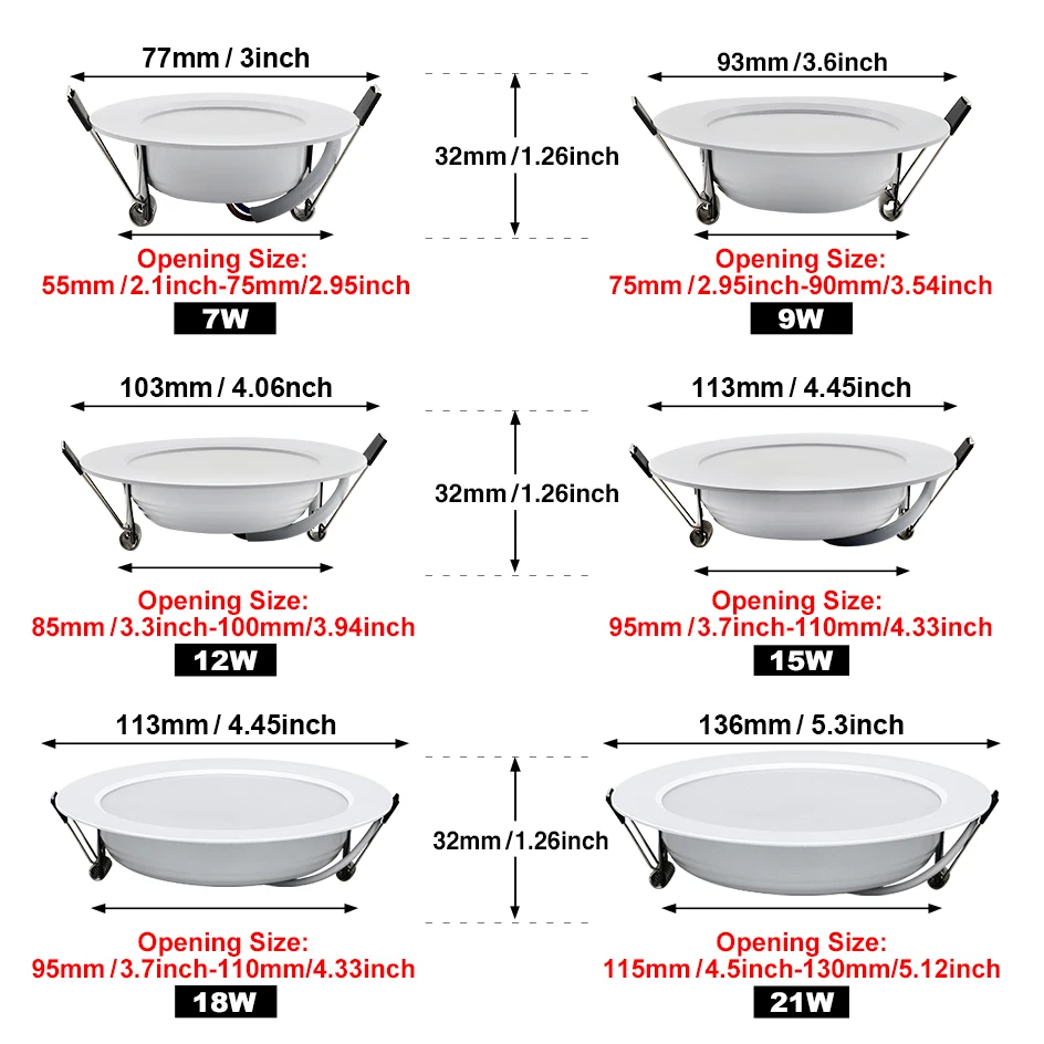 10pcs Spotlights LED Ceiling Downlight AC 220V 18W 15W 12W 9W 7W Recessed Round Lamp Spot LED Dowm Light Hidden Indoor Lighting