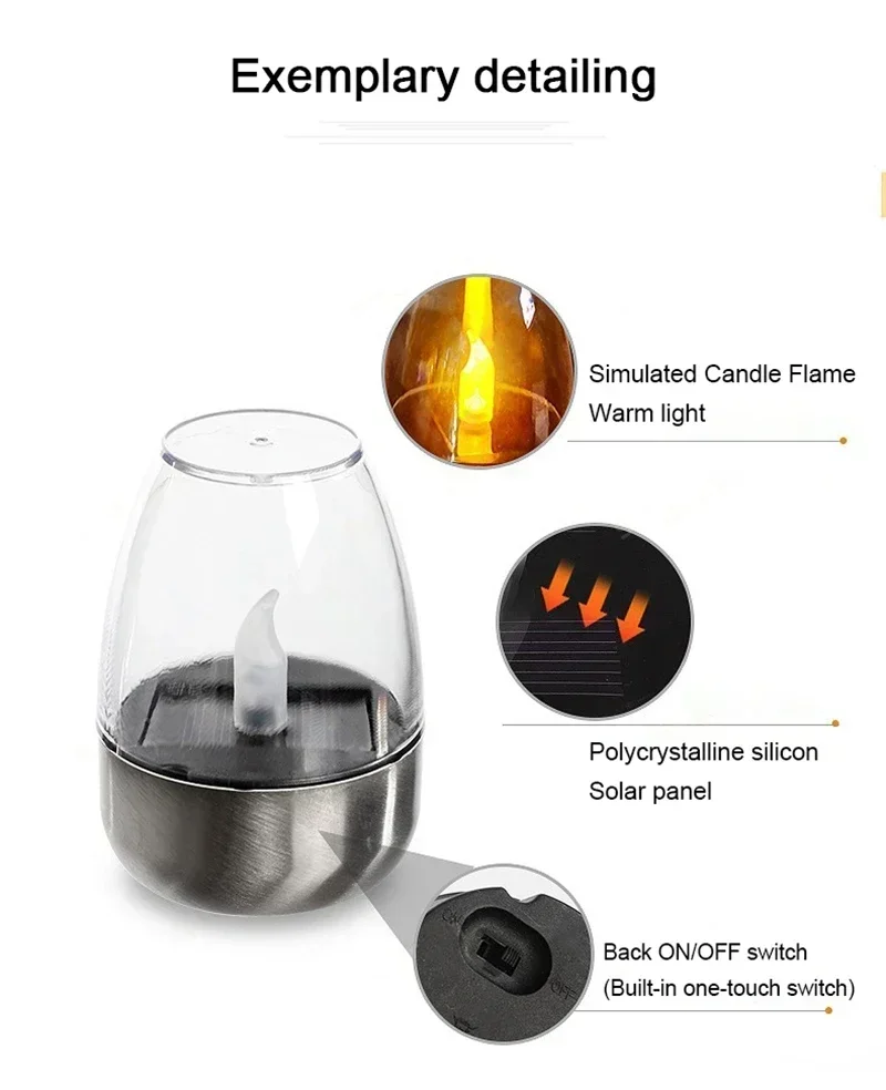 LED Solar Candles Light Flameless Rechargeable Night Light For Wedding Party Garden Decor Outdoor Waterproof Solar Candles Lamp