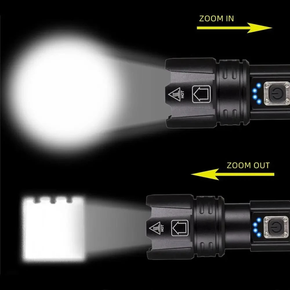 30W Zoom XHP70 LED Most Powerful Flashlight USB Rechargeable Outdoor Hiking Camping Hunting Tactical Torch Light 26650 Battery