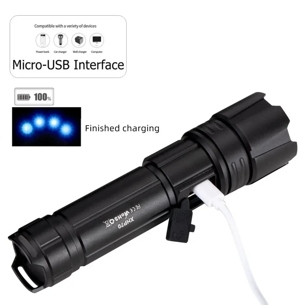 30W Zoom XHP70 LED Most Powerful Flashlight USB Rechargeable Outdoor Hiking Camping Hunting Tactical Torch Light 26650 Battery