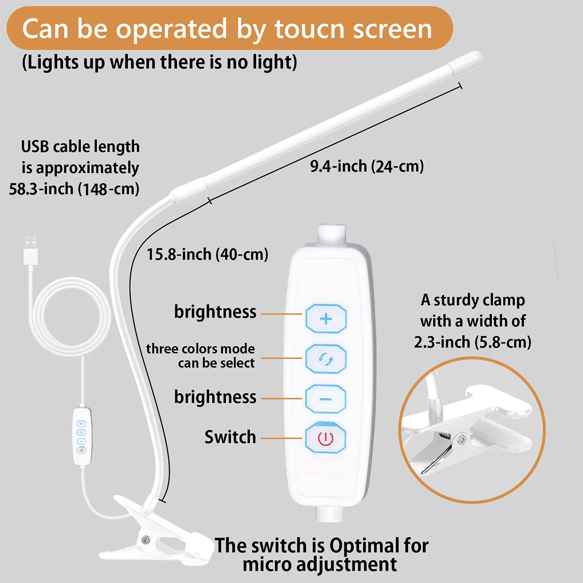 10W LED Desk Lamp with Clamp Dimmable Clip On Reading Light 10 Brightness Level 3 Lighting Modes Flexible Study Table Lamp USB