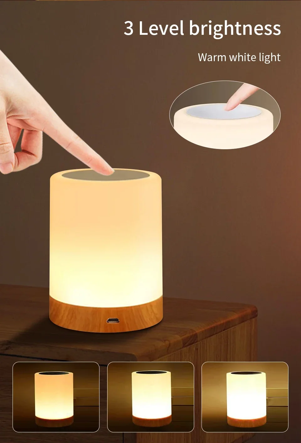 Touch Bedside Table Lamp RGB USB Rechargeable Night Light NightStand Desk Lamp Bedroom Decoration Kids Gift Dining Table Light