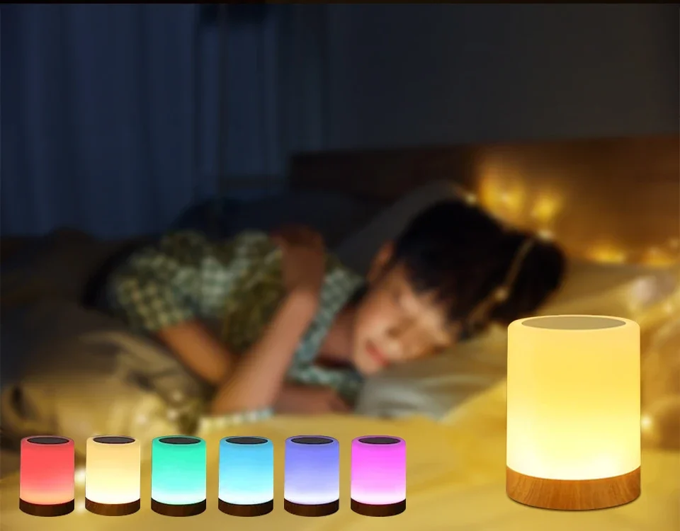 Touch Bedside Table Lamp RGB USB Rechargeable Night Light NightStand Desk Lamp Bedroom Decoration Kids Gift Dining Table Light