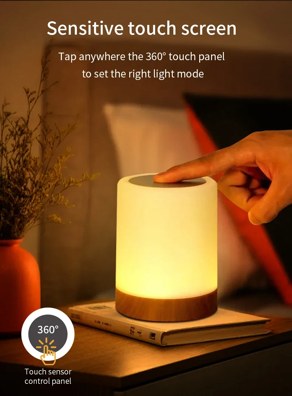 Touch Bedside Table Lamp RGB USB Rechargeable Night Light NightStand Desk Lamp Bedroom Decoration Kids Gift Dining Table Light