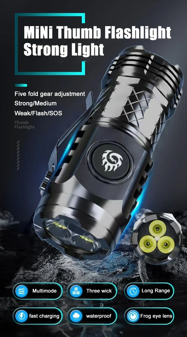 High Quality LED Flashlight 18350 Super Bright Torch Rechargeable USB Light Waterproof for Hiking Camping Lantern