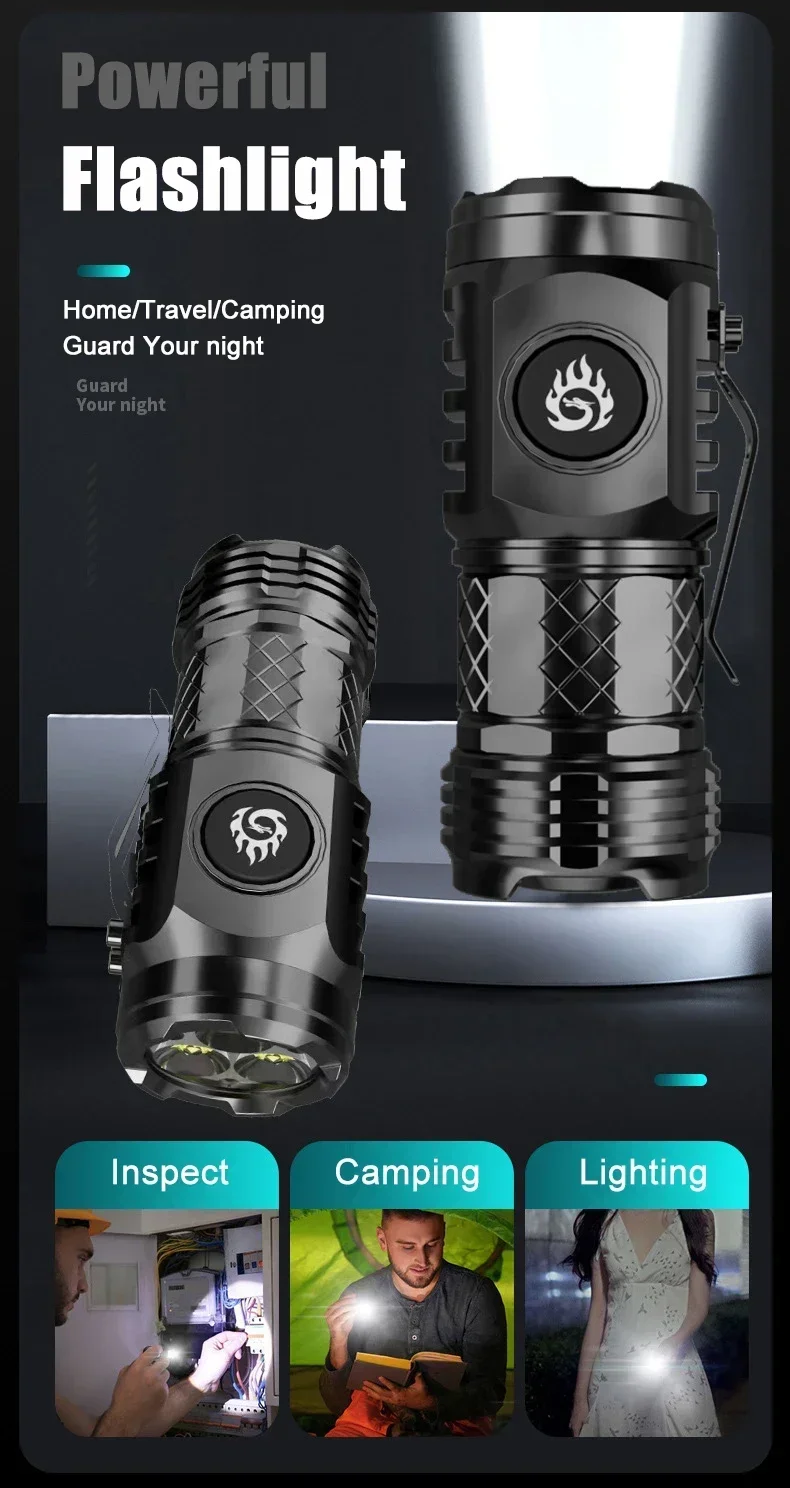 High Quality LED Flashlight 18350 Super Bright Torch Rechargeable USB Light Waterproof for Hiking Camping Lantern