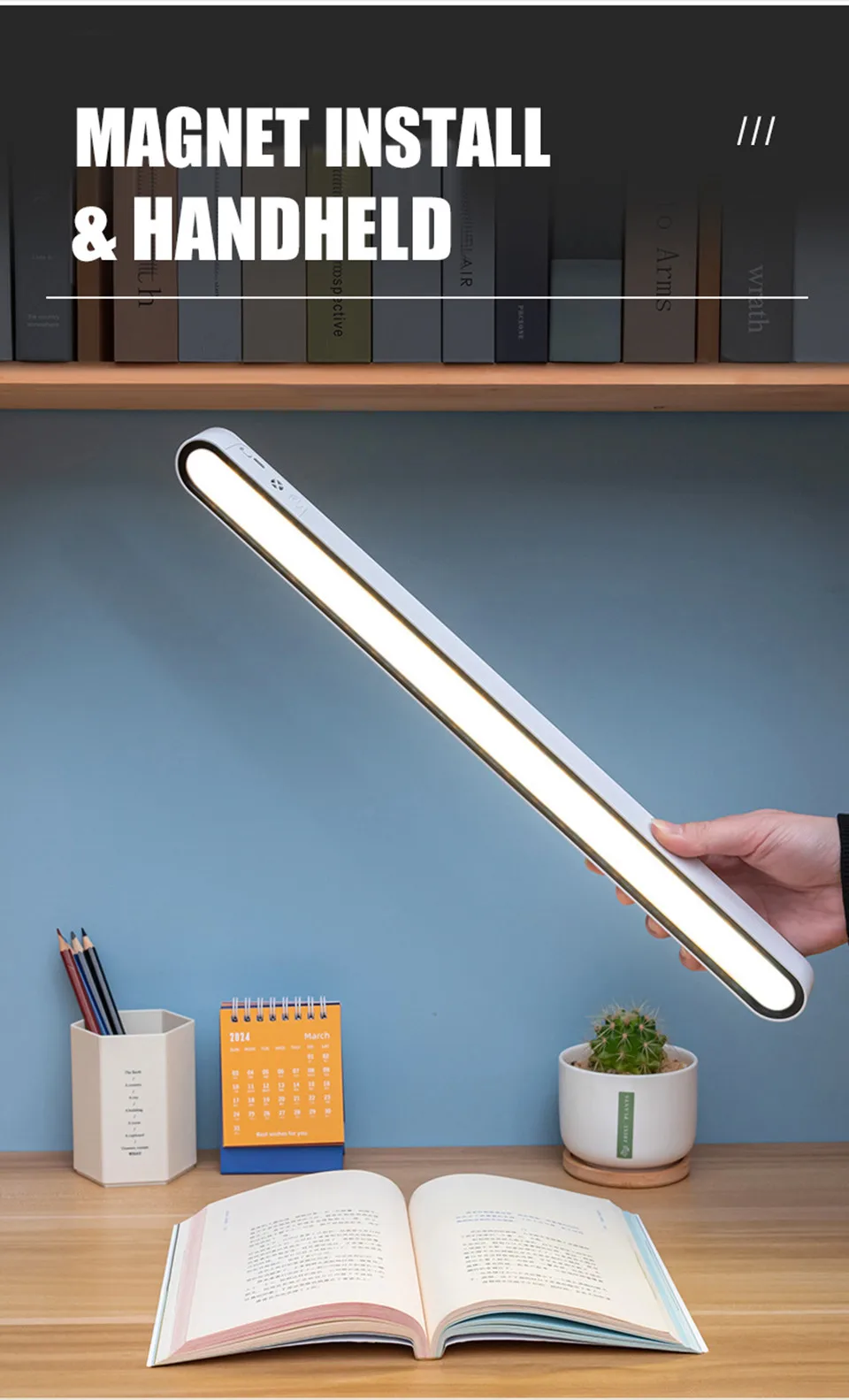 Remote Desk Lamp 48cm 30cm Magnetic Hanging Night Light USB Rechargeable Table Lamp LED Reading Light ForCabinet Bedside Mirror