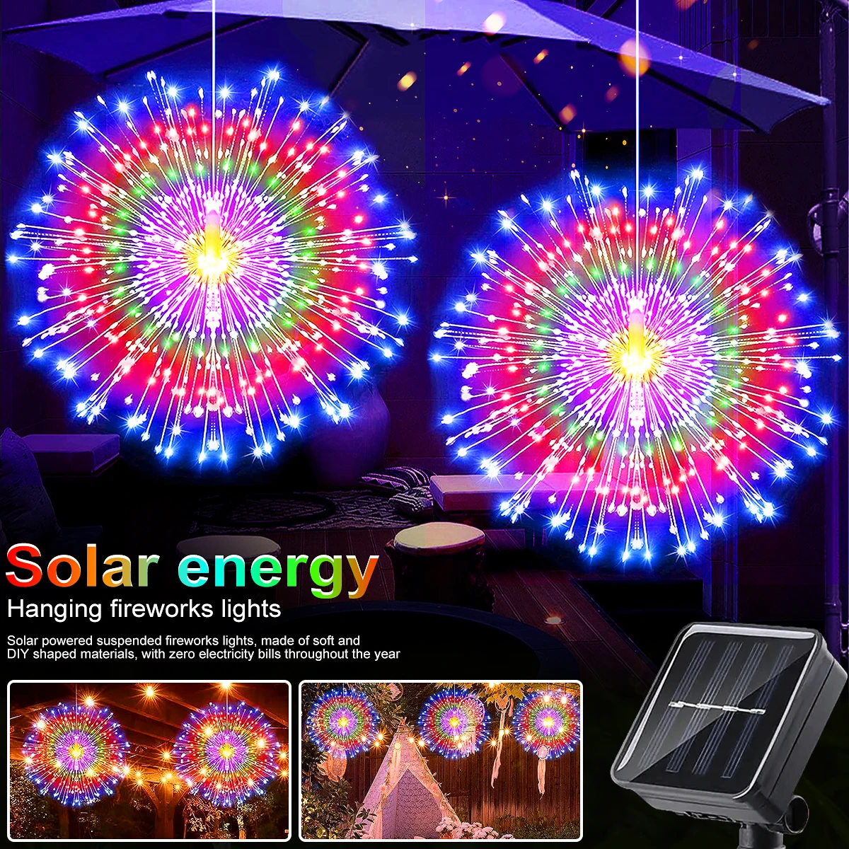 Solar Firework Lights Outdoor - 90/150/200 LEDs, 8 Modes, Copper Wire Hanging Fairy Lights For Yard, Patio, Tent,Party,Xmas