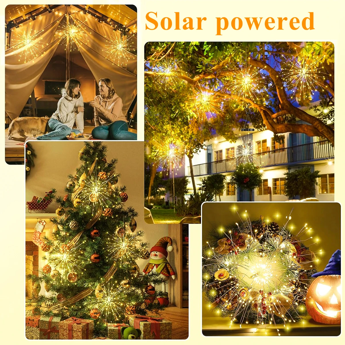 Solar Firework Lights Outdoor - 90/150/200 LEDs, 8 Modes, Copper Wire Hanging Fairy Lights For Yard, Patio, Tent,Party,Xmas