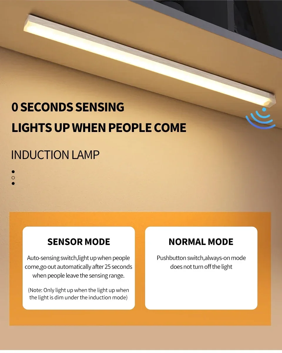 Rechargeable PIR Motion Sensor LED Bar Lights Human Infared Induction Night Light Portable Kitchen Cabinet Light 10/20/30/50cm