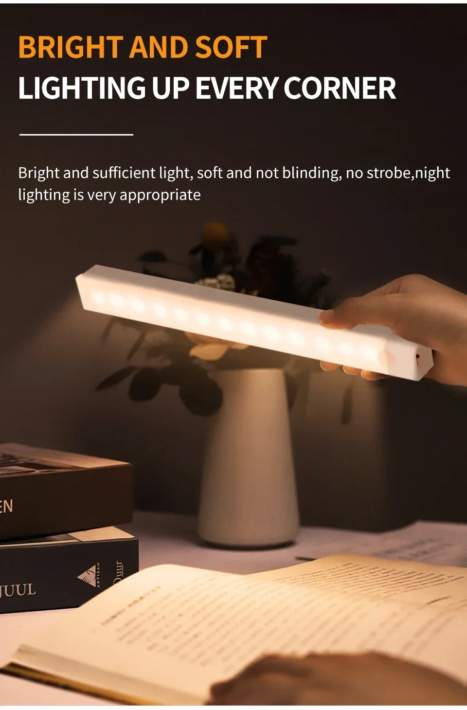 Rechargeable PIR Motion Sensor LED Bar Lights Human Infared Induction Night Light Portable Kitchen Cabinet Light 10/20/30/50cm